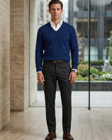 Men's V-Neck Cashmere Sweater — Dark Blue
