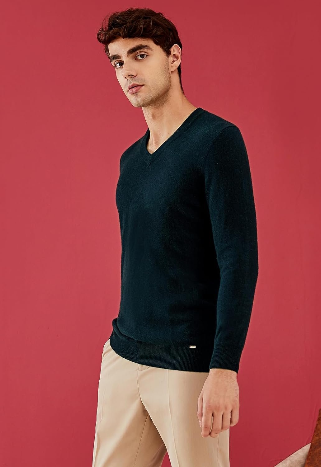 Men's V-Neck Cashmere Sweater — Dark Green
