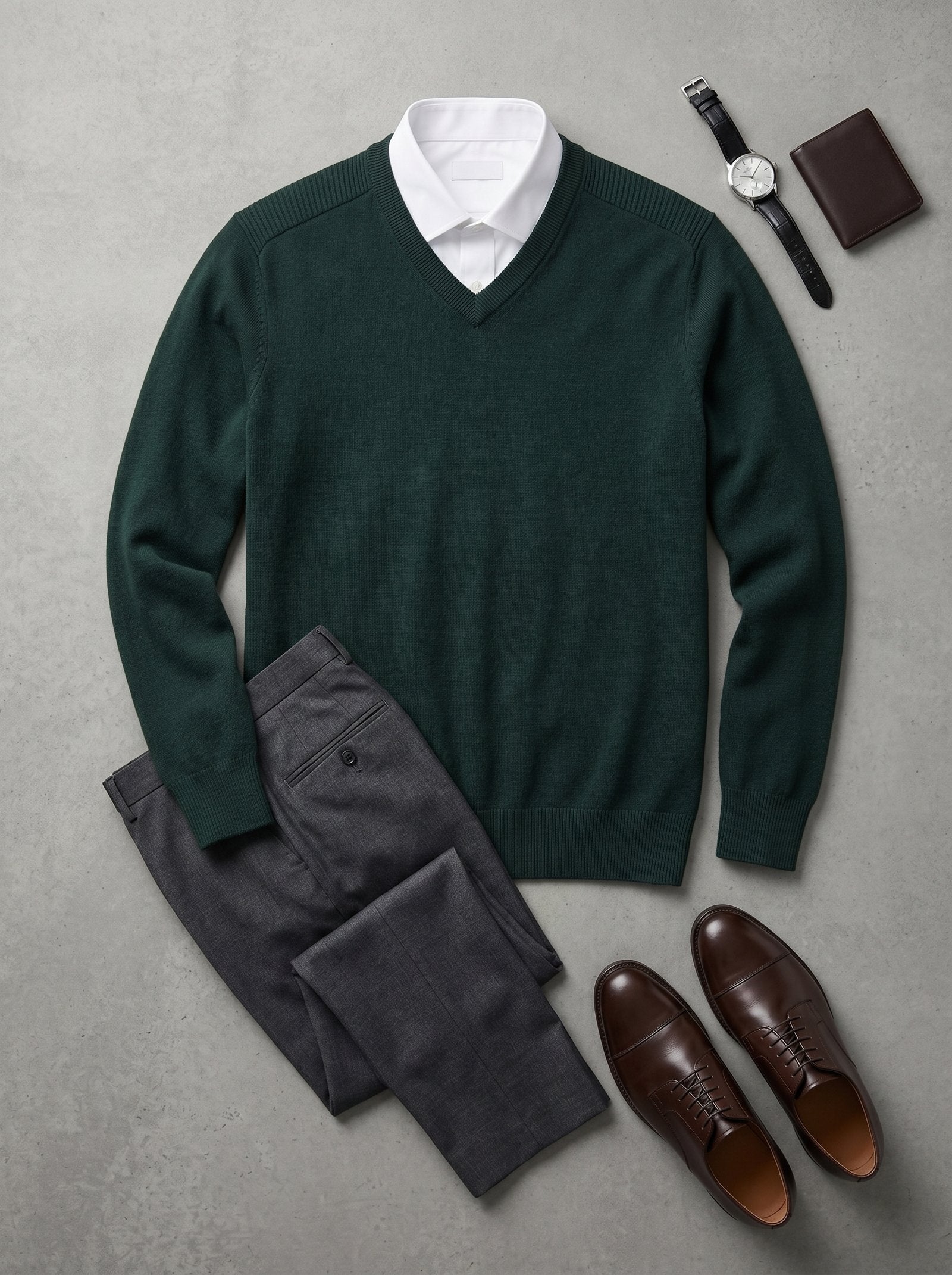 Men's V-Neck Cashmere Sweater — Dark Green