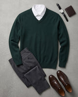 Men's V-Neck Cashmere Sweater — Dark Green