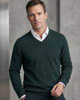 Men's V-Neck Cashmere Sweater — Dark Green