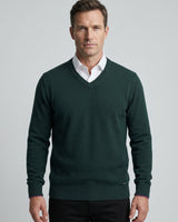 Men's V-Neck Cashmere Sweater — Dark Green