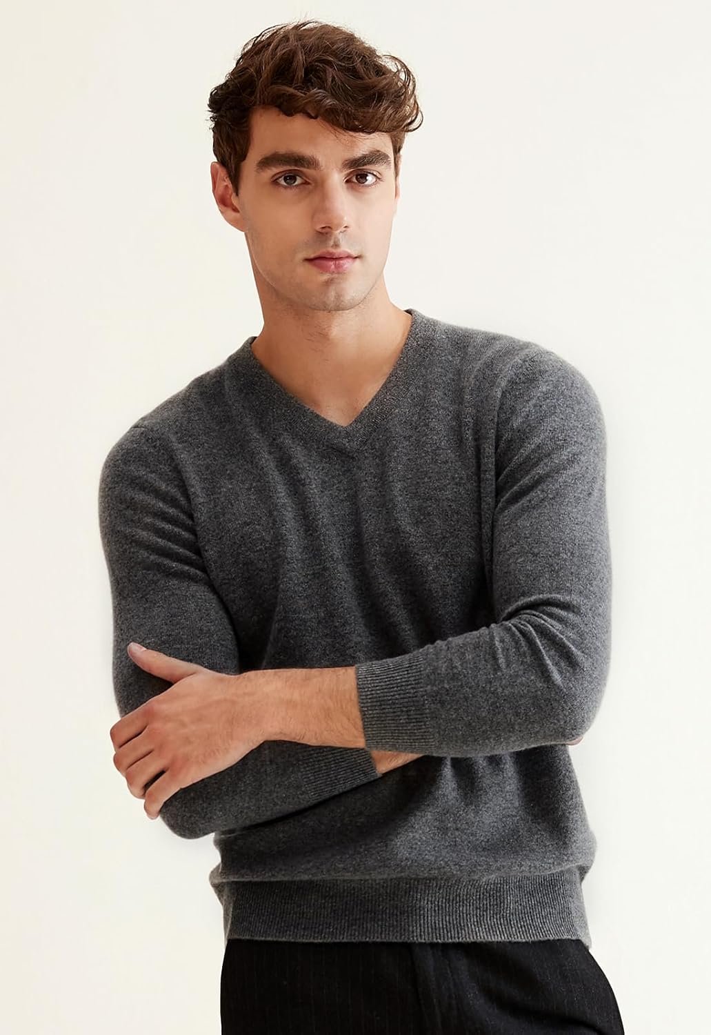 Men's V-Neck Cashmere Sweater — Dark Grey