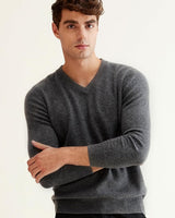 Men's V-Neck Cashmere Sweater — Dark Grey