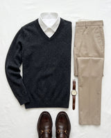 Men's V-Neck Cashmere Sweater — Dark Grey