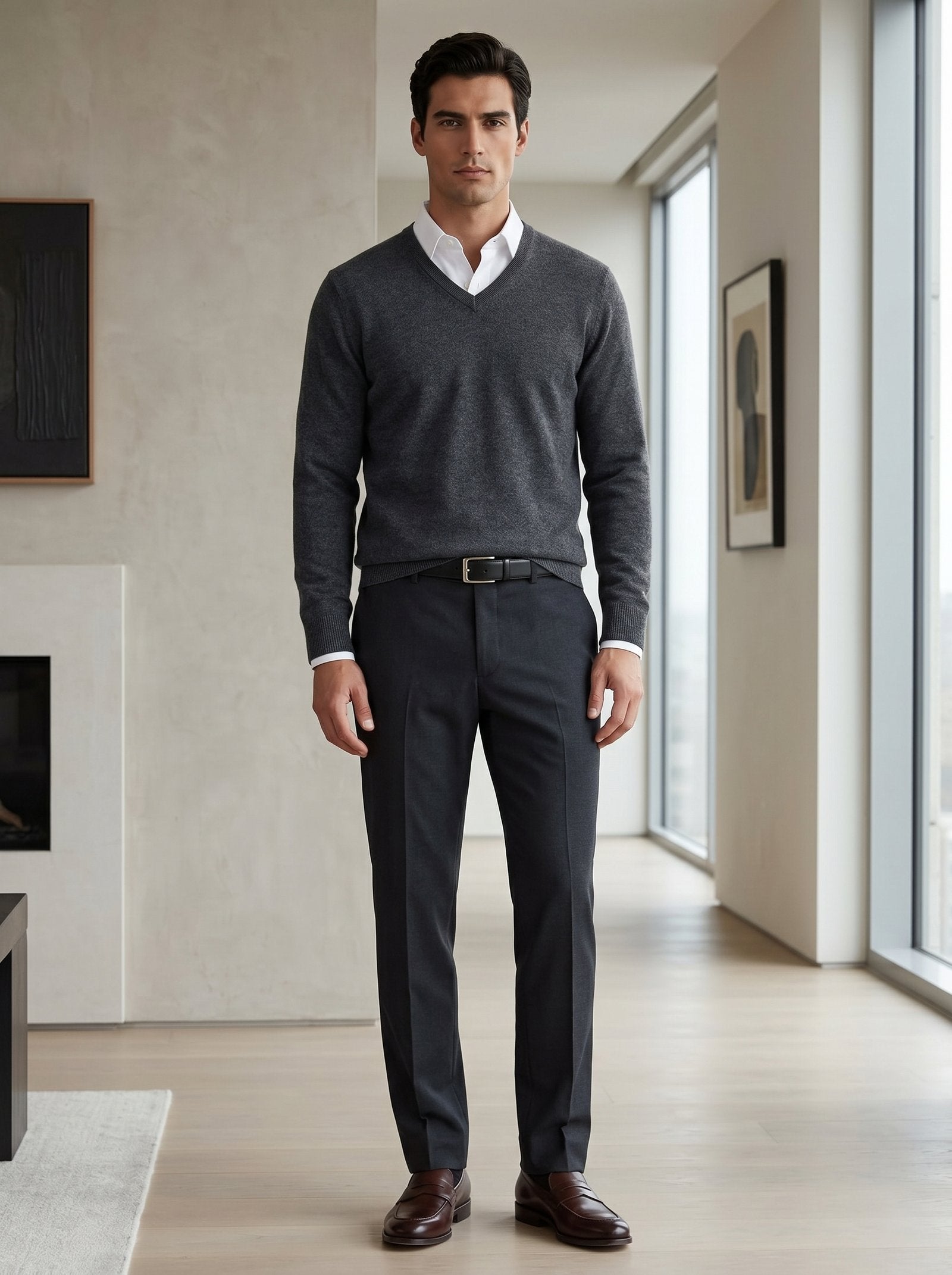 Men's V-Neck Cashmere Sweater — Dark Grey