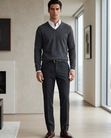 Men's V-Neck Cashmere Sweater — Dark Grey
