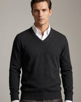 Men's V-Neck Cashmere Sweater — Dark Grey