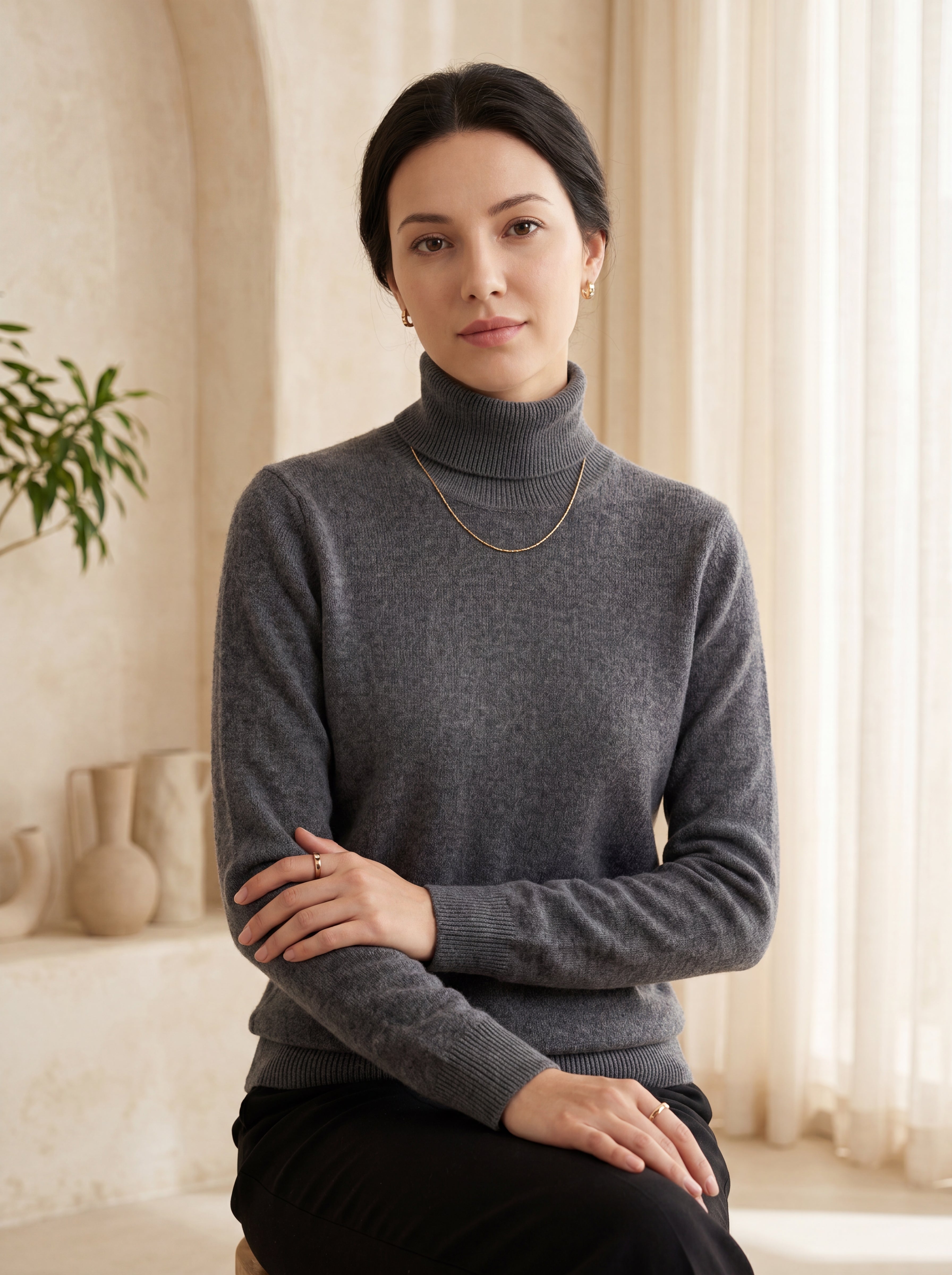 Classic Turtleneck Cashmere Sweater — Dark Grey