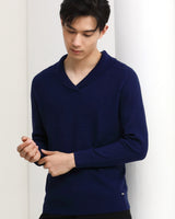 Shawl Collar Cable Knit Pullover — Dark blue