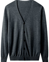 V-Neck Knit Cardigan — Dark grey