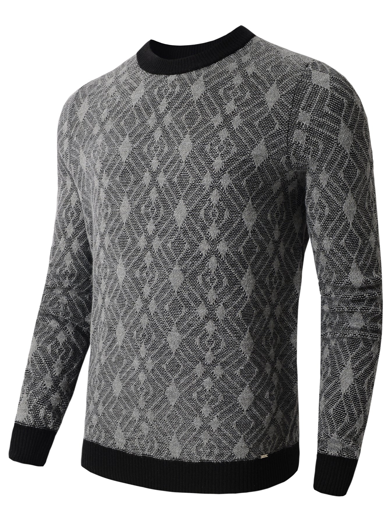 Diamond Check Crew Neck Sweater — Grey