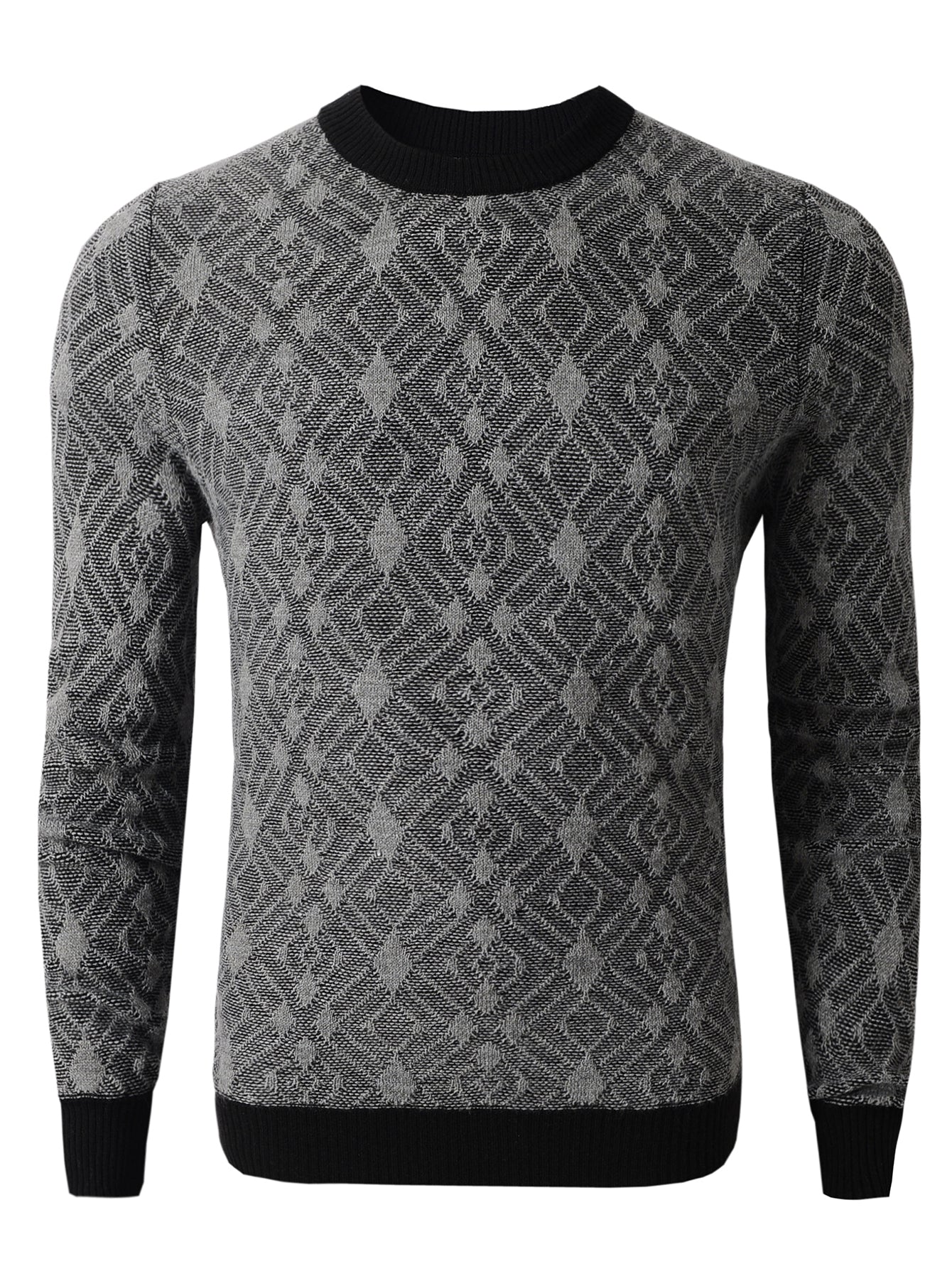 Diamond Check Crew Neck Sweater — Grey