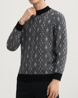Diamond Check Crew Neck Sweater — Grey