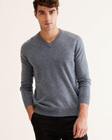 Men's V-Neck Cashmere Sweater — Grey