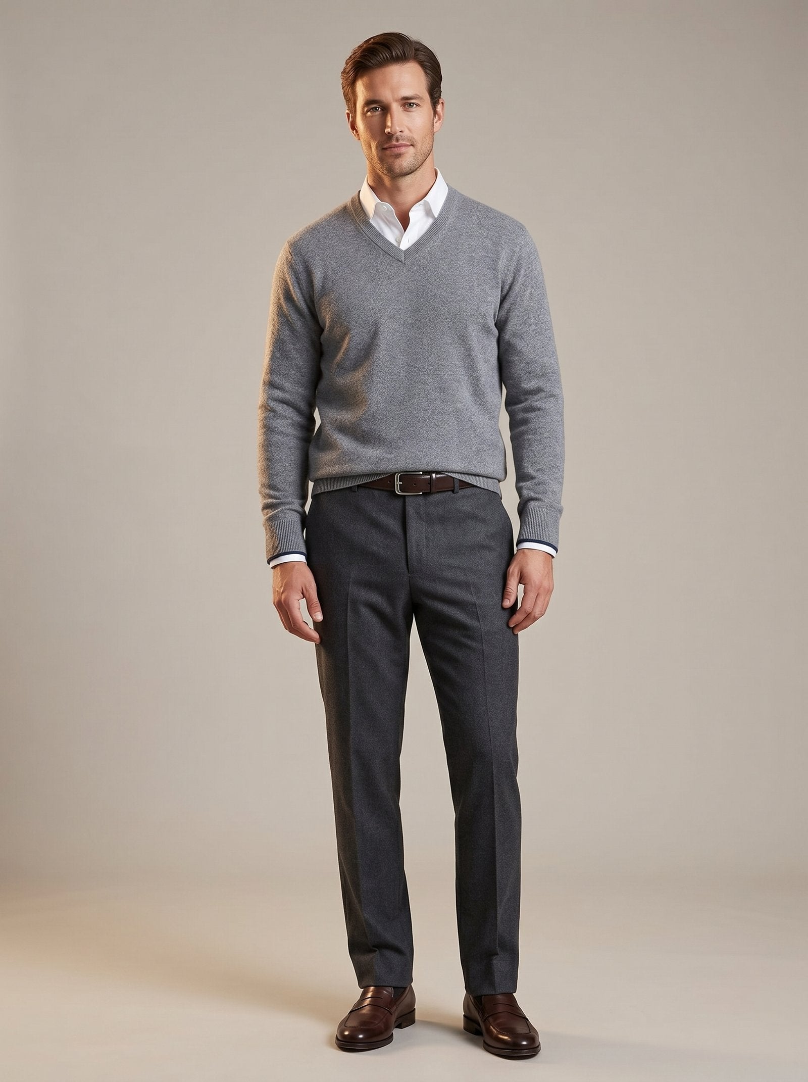 Men's V-Neck Cashmere Sweater — Grey