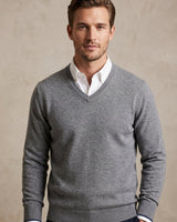 Men's V-Neck Cashmere Sweater — Grey
