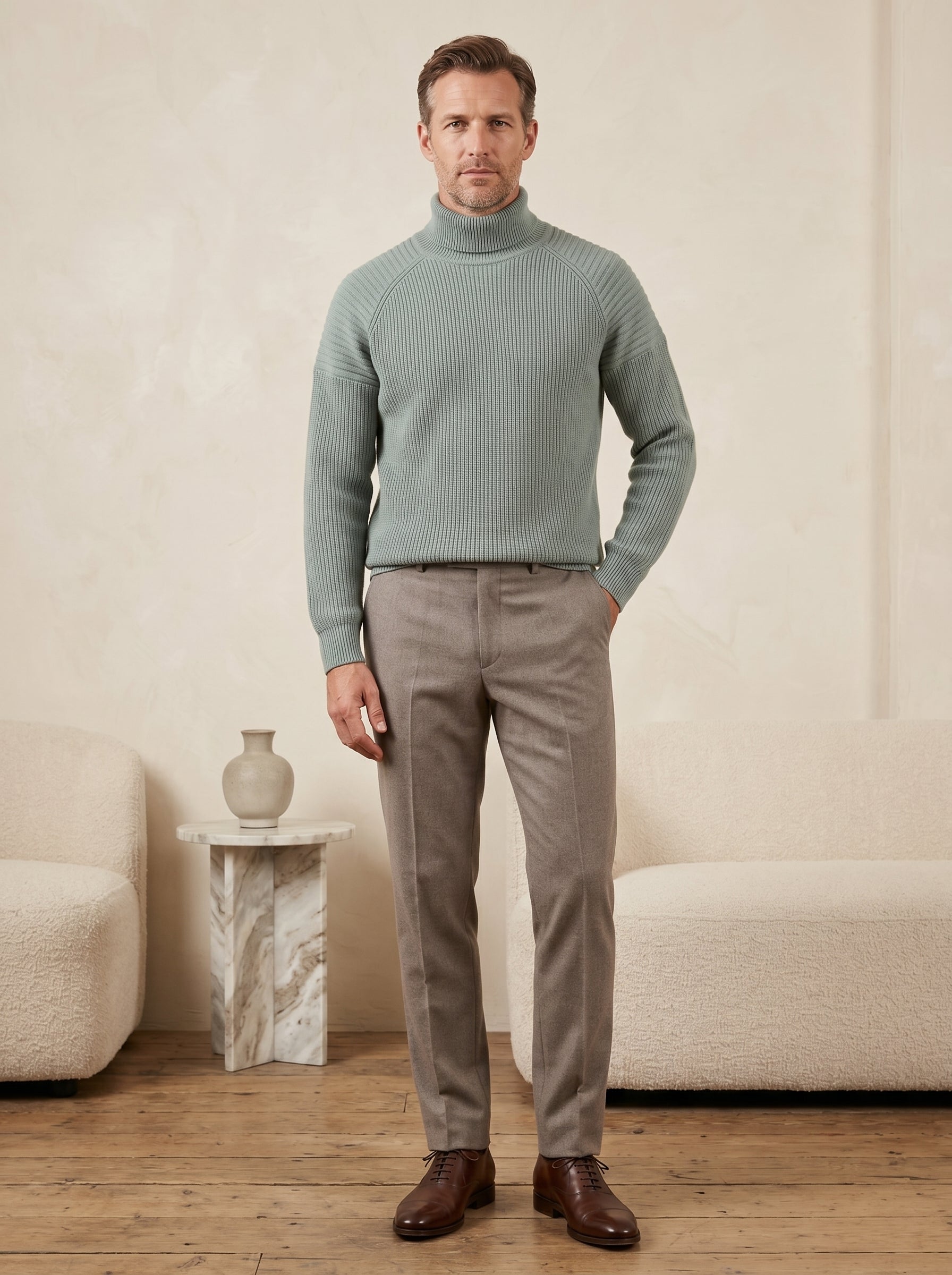 Men's Wool Turtleneck Pullover — Green