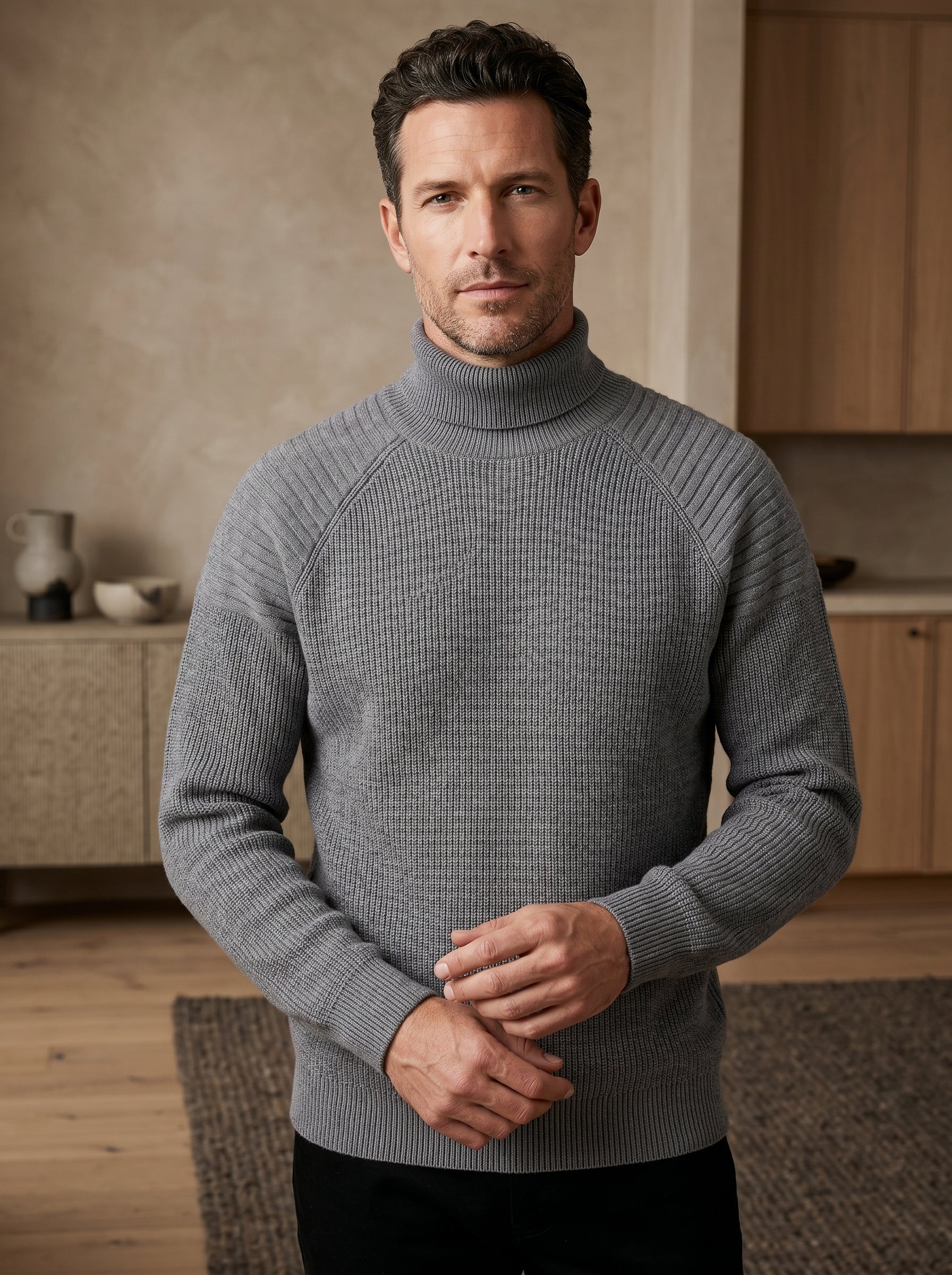 Men's Wool Turtleneck Pullover — Grey