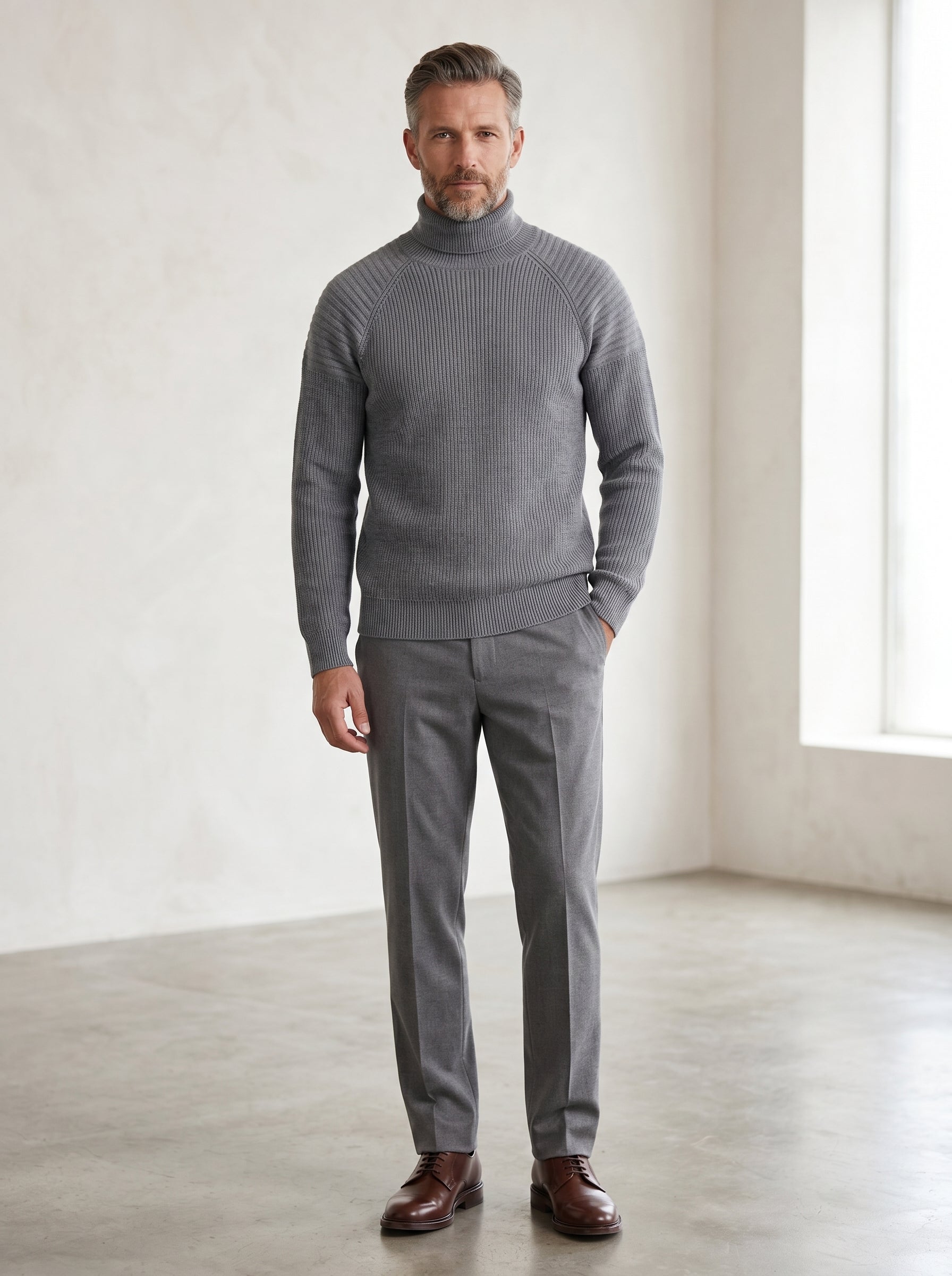 Men's Wool Turtleneck Pullover — Grey
