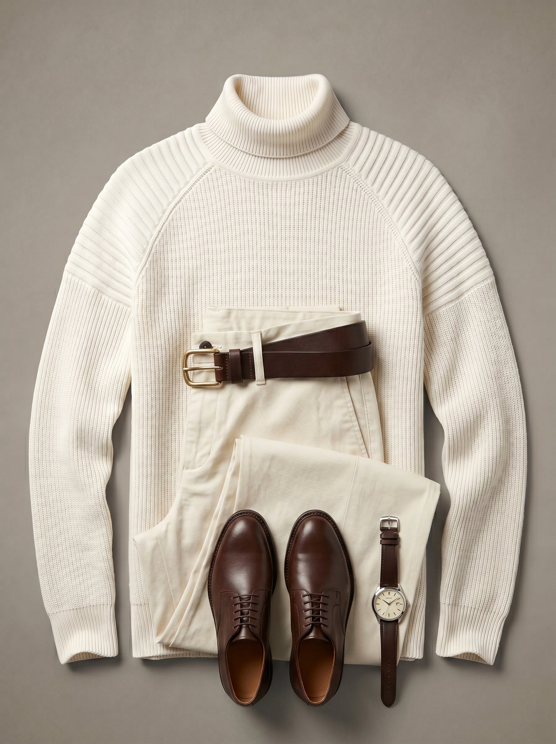Men's Wool Turtleneck Pullover — White