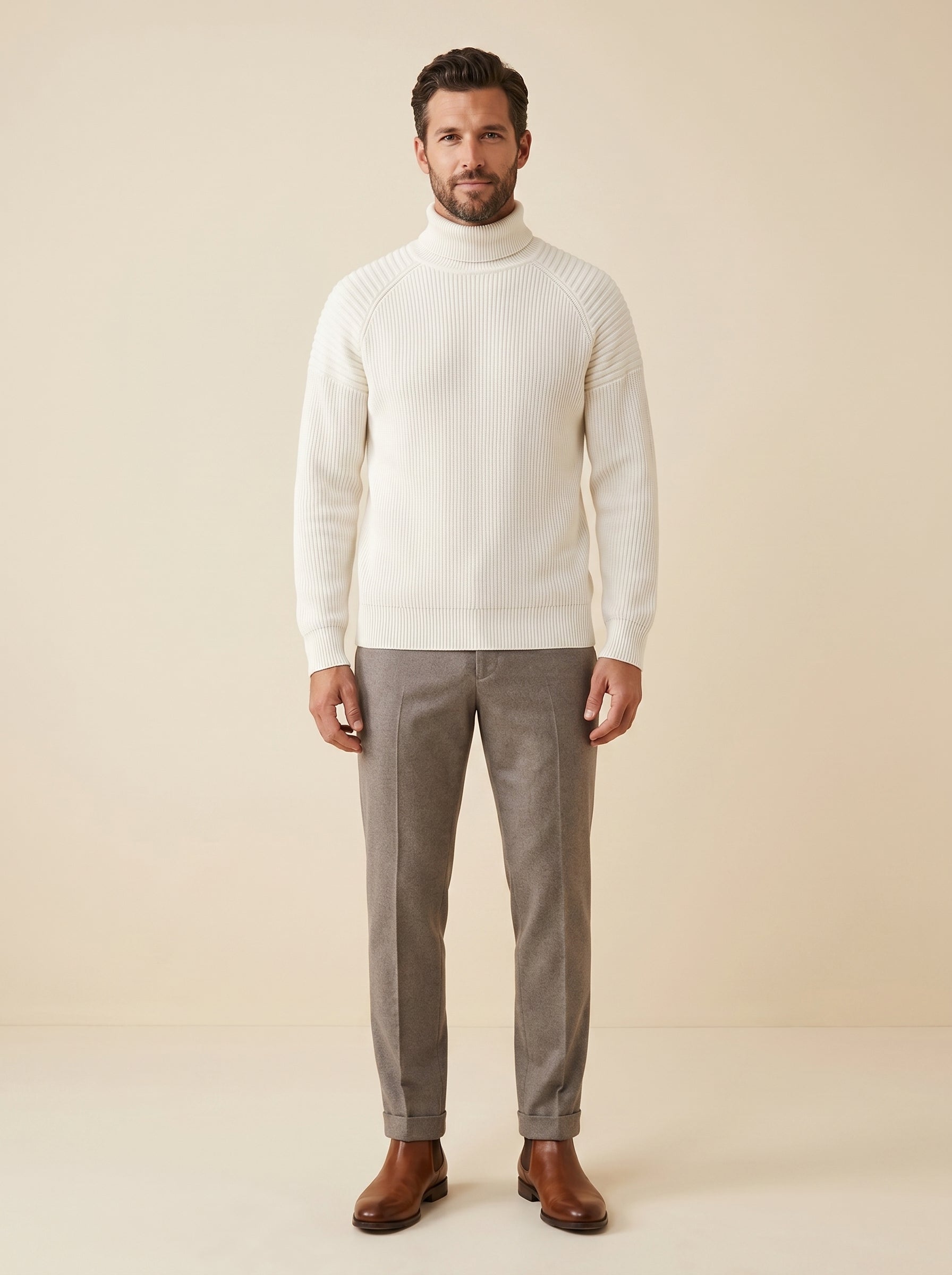Men's Wool Turtleneck Pullover — White