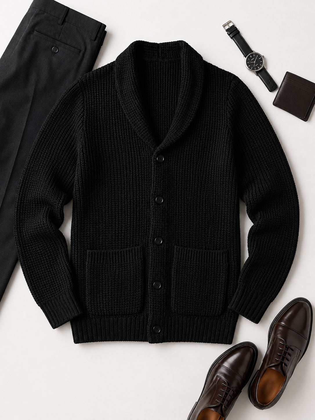 Shawl Collar Cardigan — Black