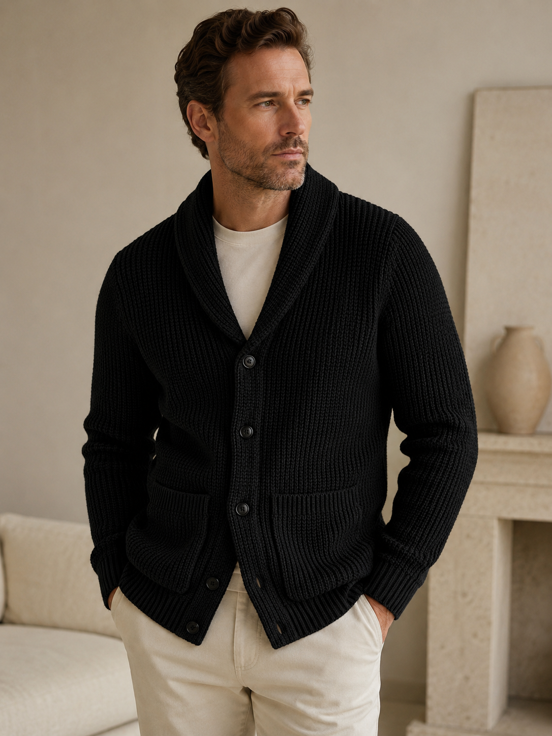 Shawl Collar Cardigan — Black
