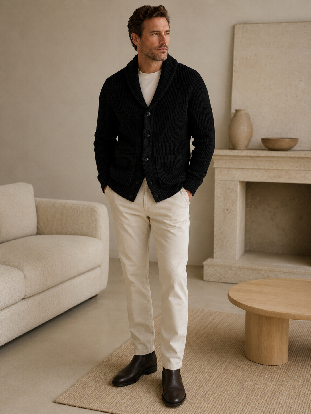 Shawl Collar Cardigan — Black