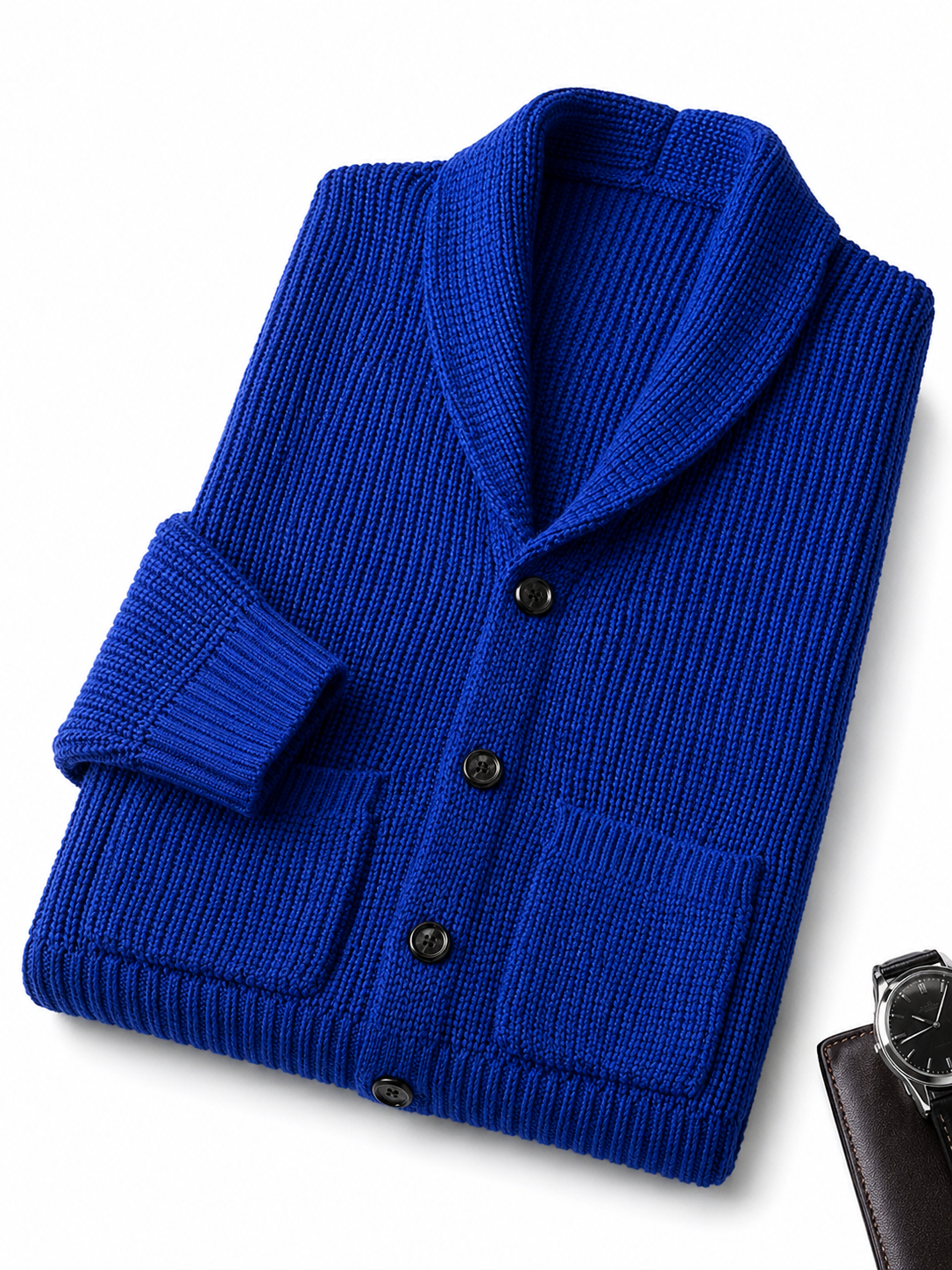 Shawl Collar Cardigan — Blue