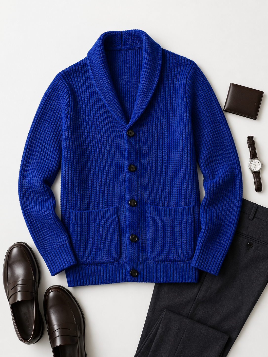 Shawl Collar Cardigan — Blue