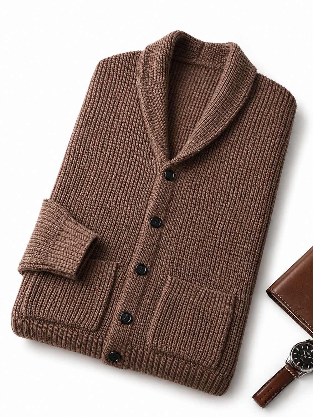 Shawl Collar Cardigan — Brown