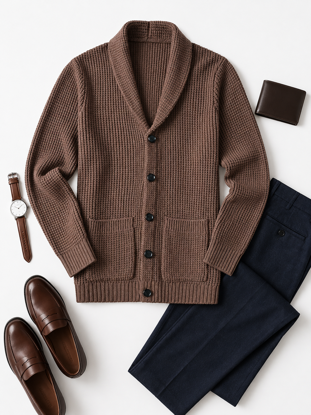 Shawl Collar Cardigan — Brown