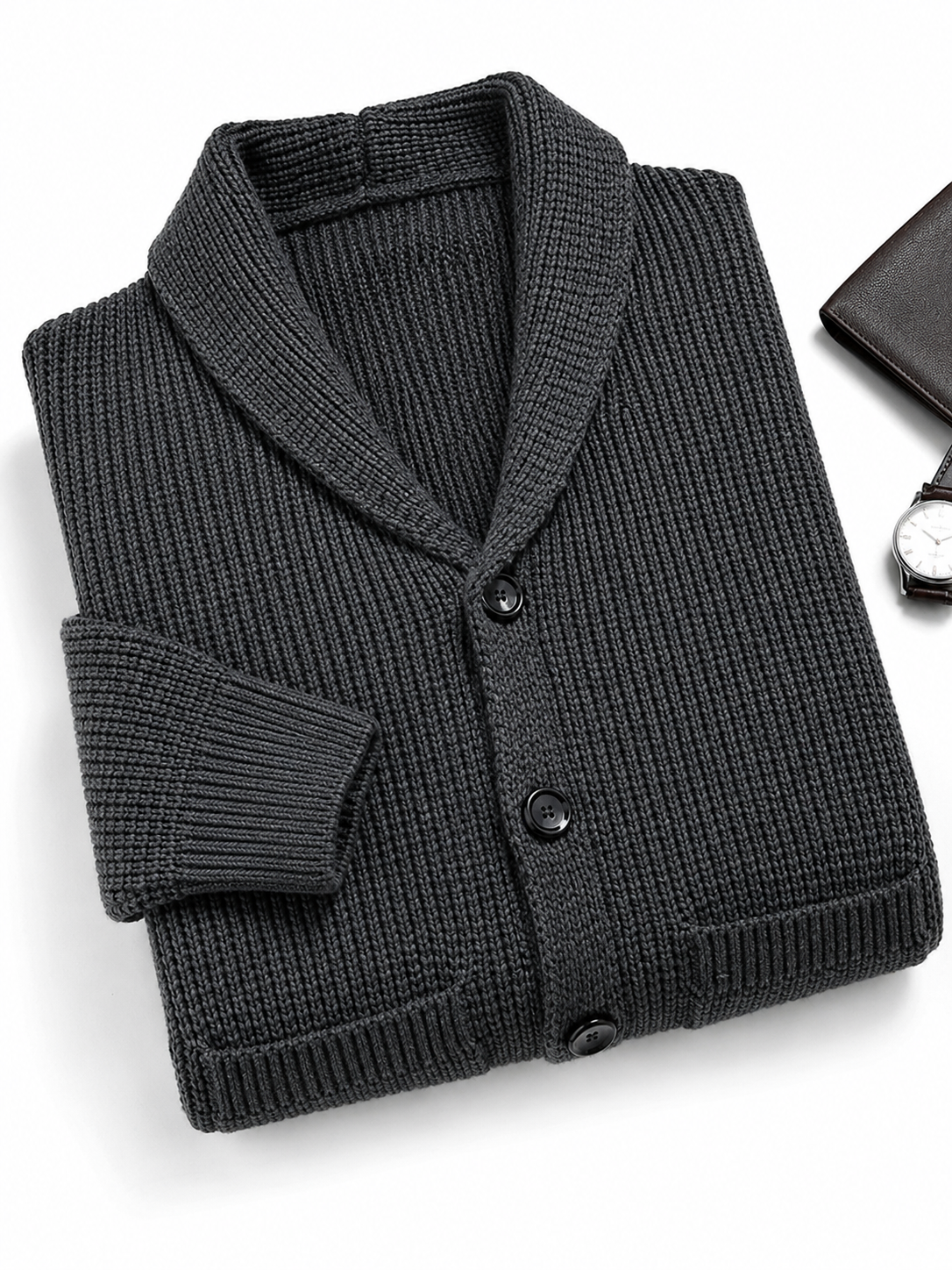 Shawl Collar Cardigan — Dark Grey