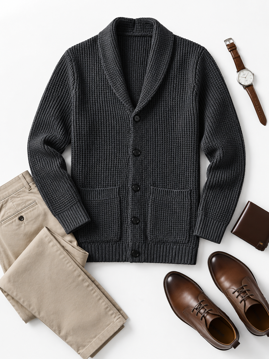 Shawl Collar Cardigan — Dark Grey