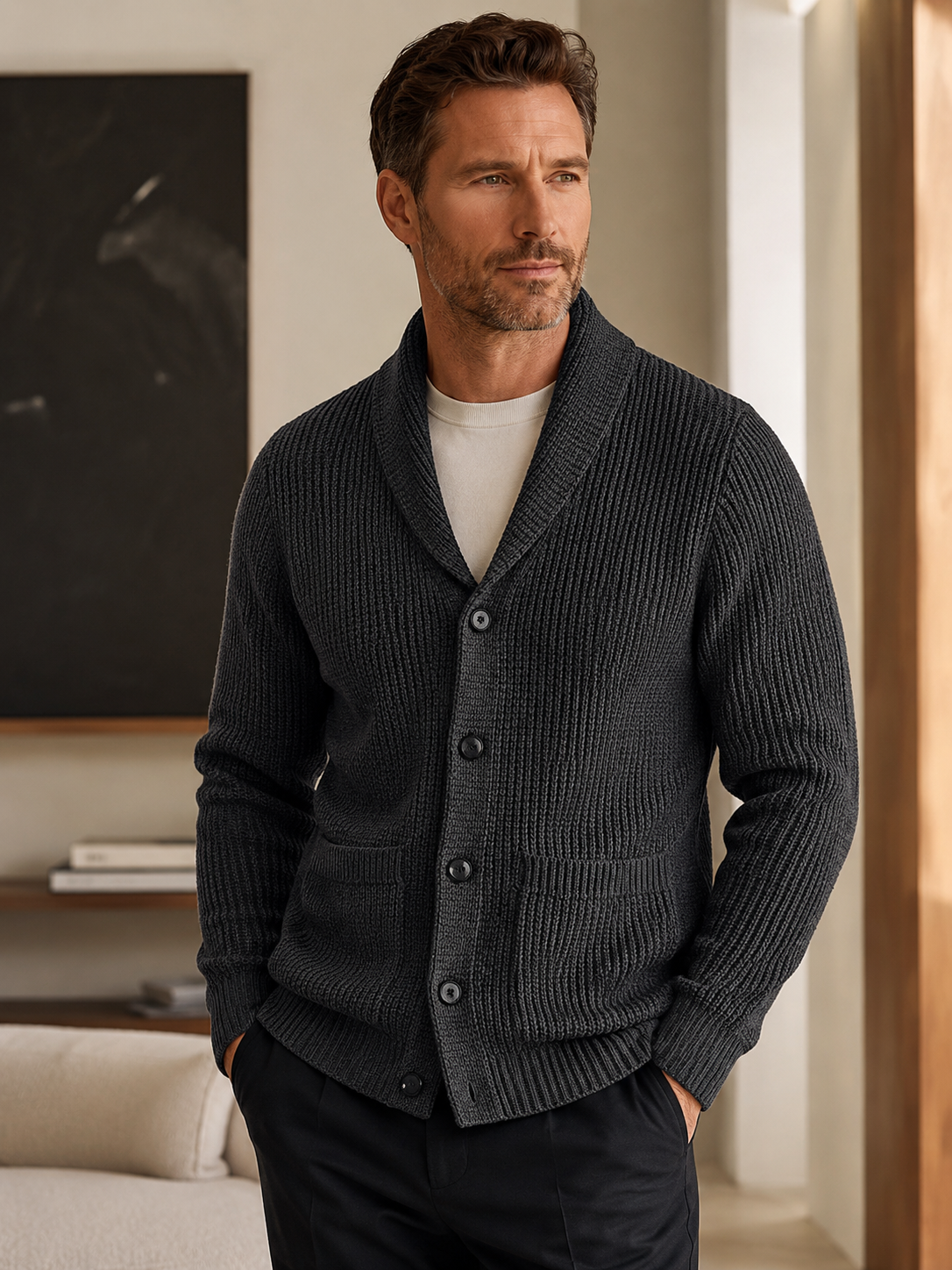 Shawl Collar Cardigan — Dark Grey
