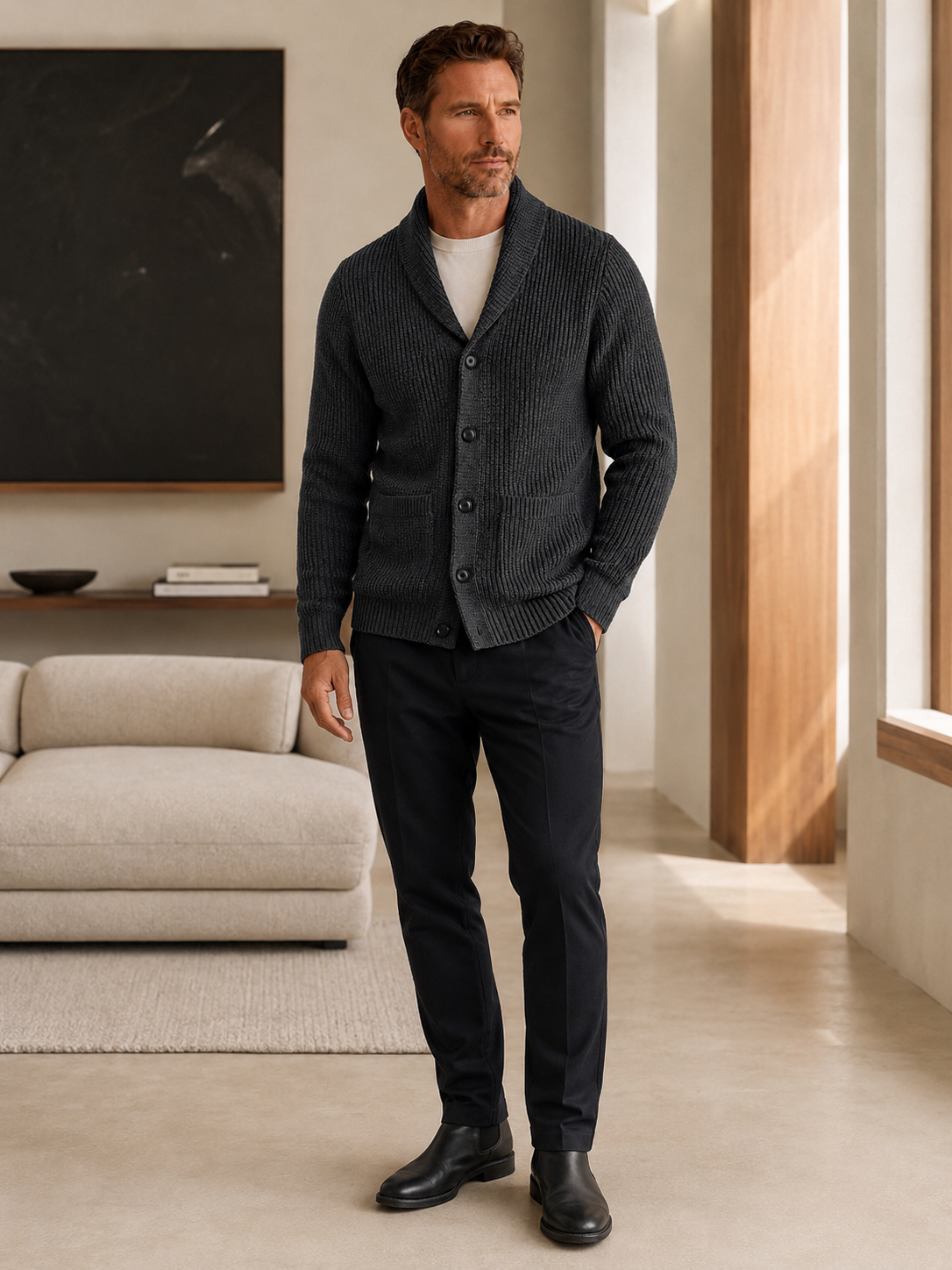 Shawl Collar Cardigan — Dark Grey