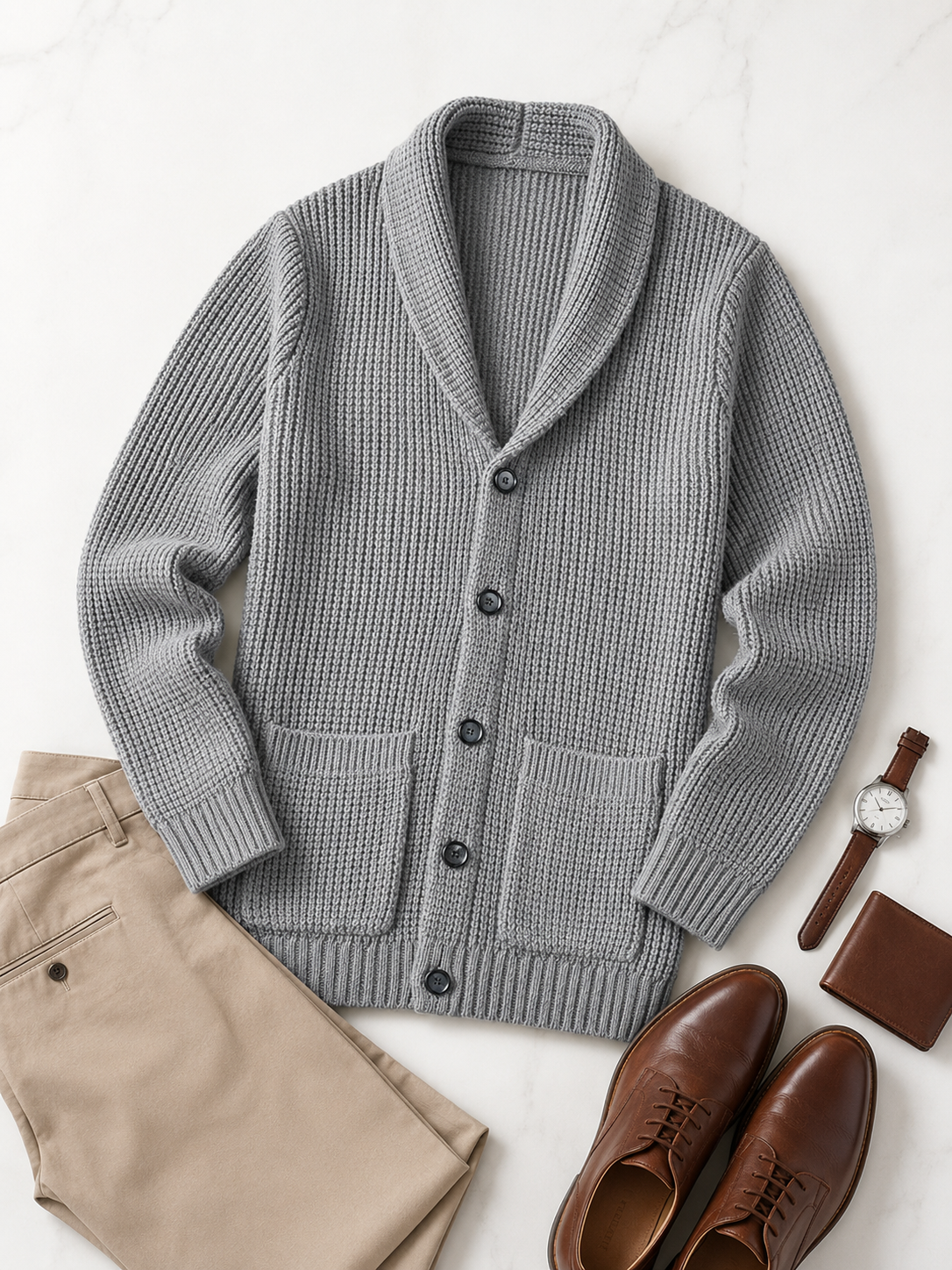 Shawl Collar Cardigan — Grey