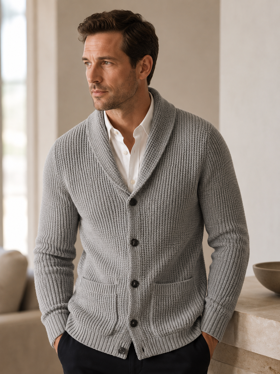 Shawl Collar Cardigan — Grey