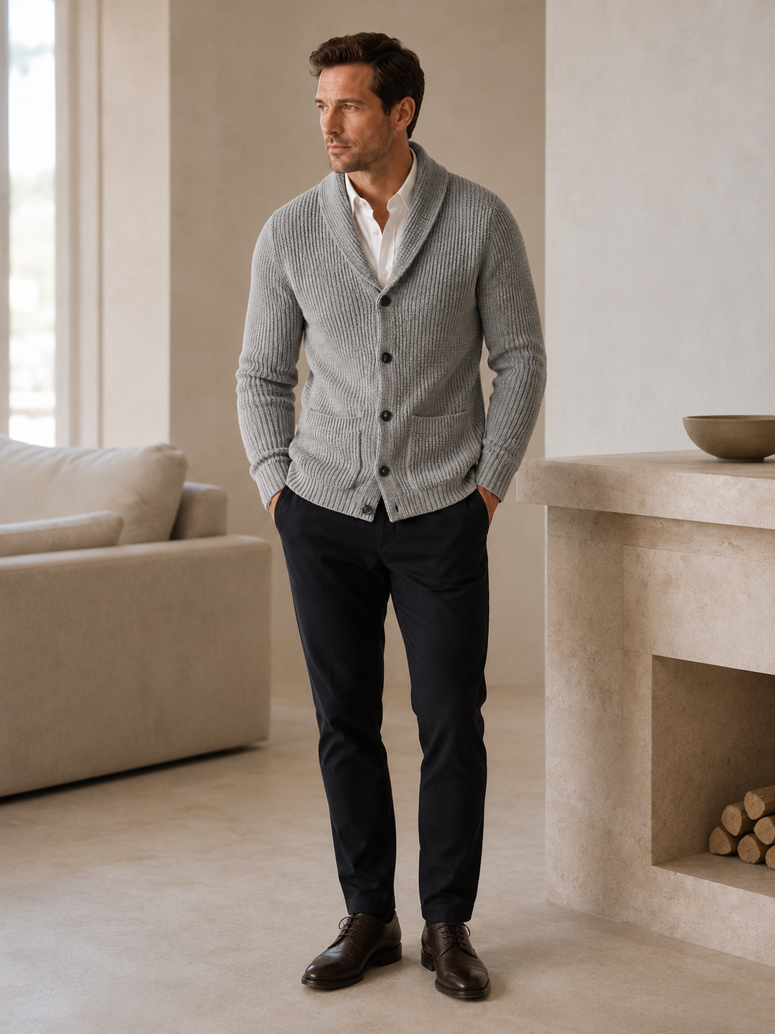 Shawl Collar Cardigan — Grey