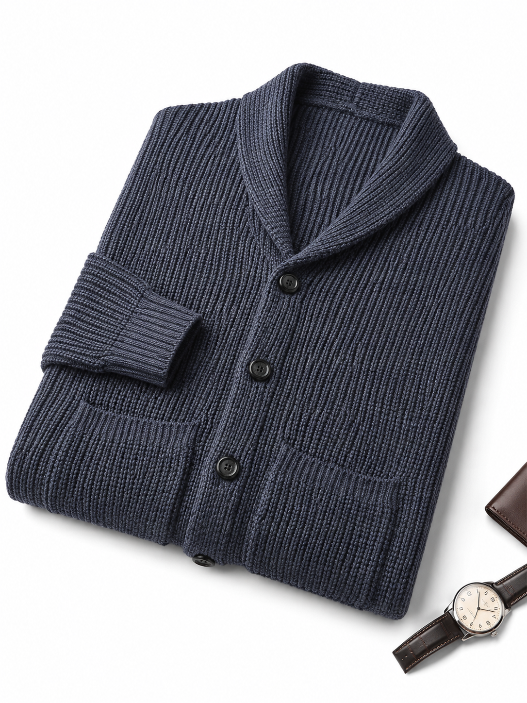 Shawl Collar Cardigan — Navy