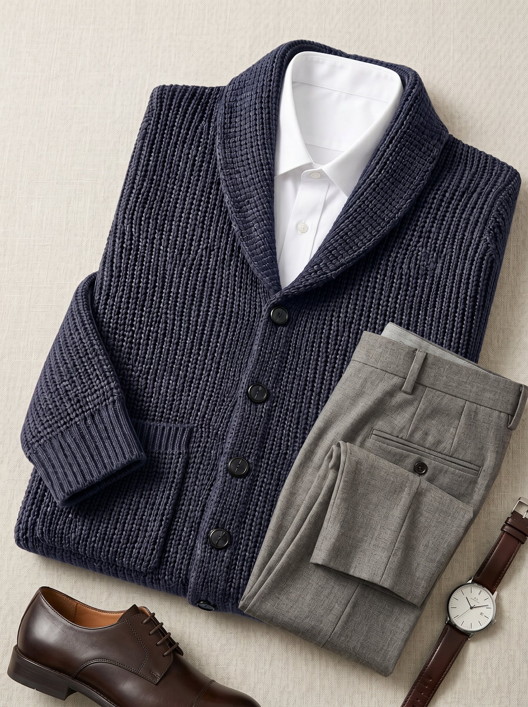 Shawl Collar Cardigan — Navy