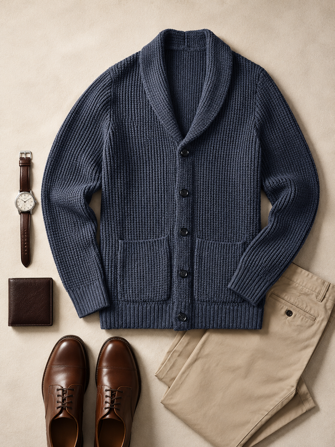 Shawl Collar Cardigan — Navy