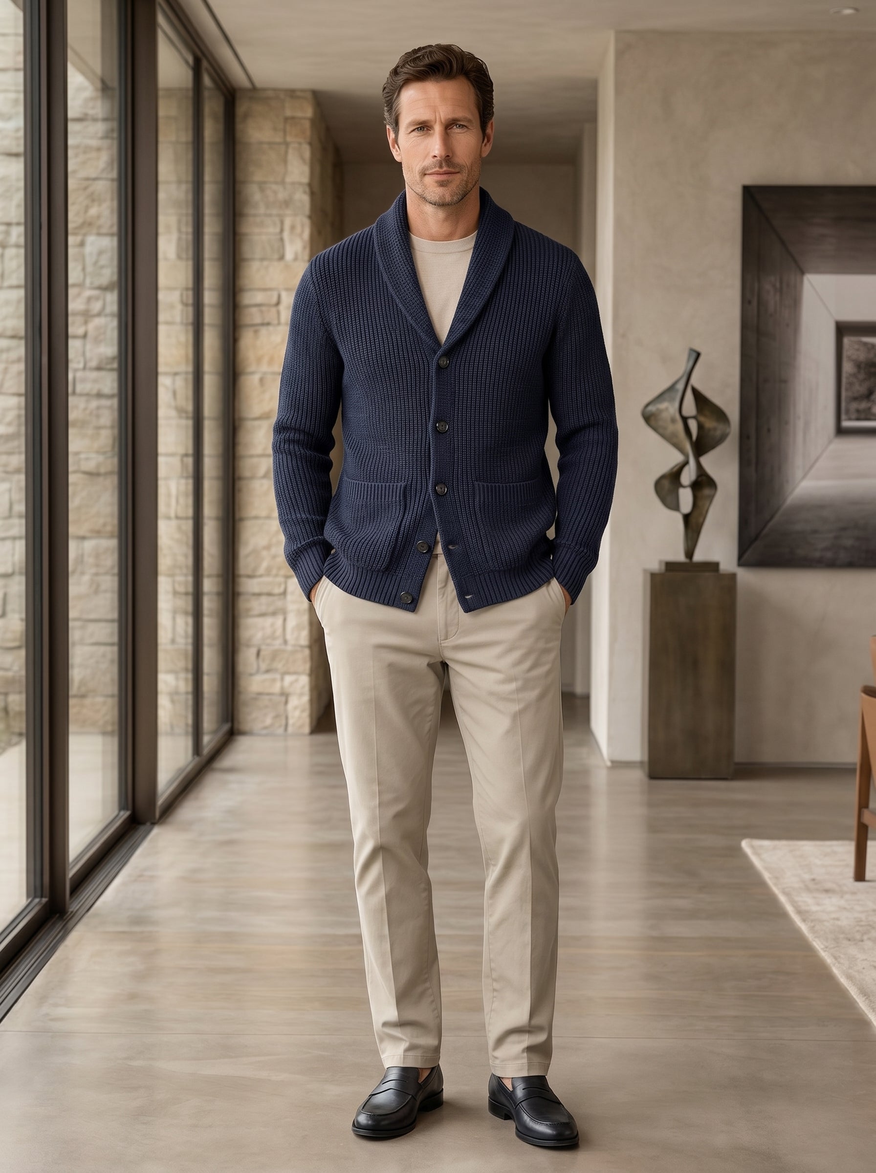Shawl Collar Cardigan — Navy