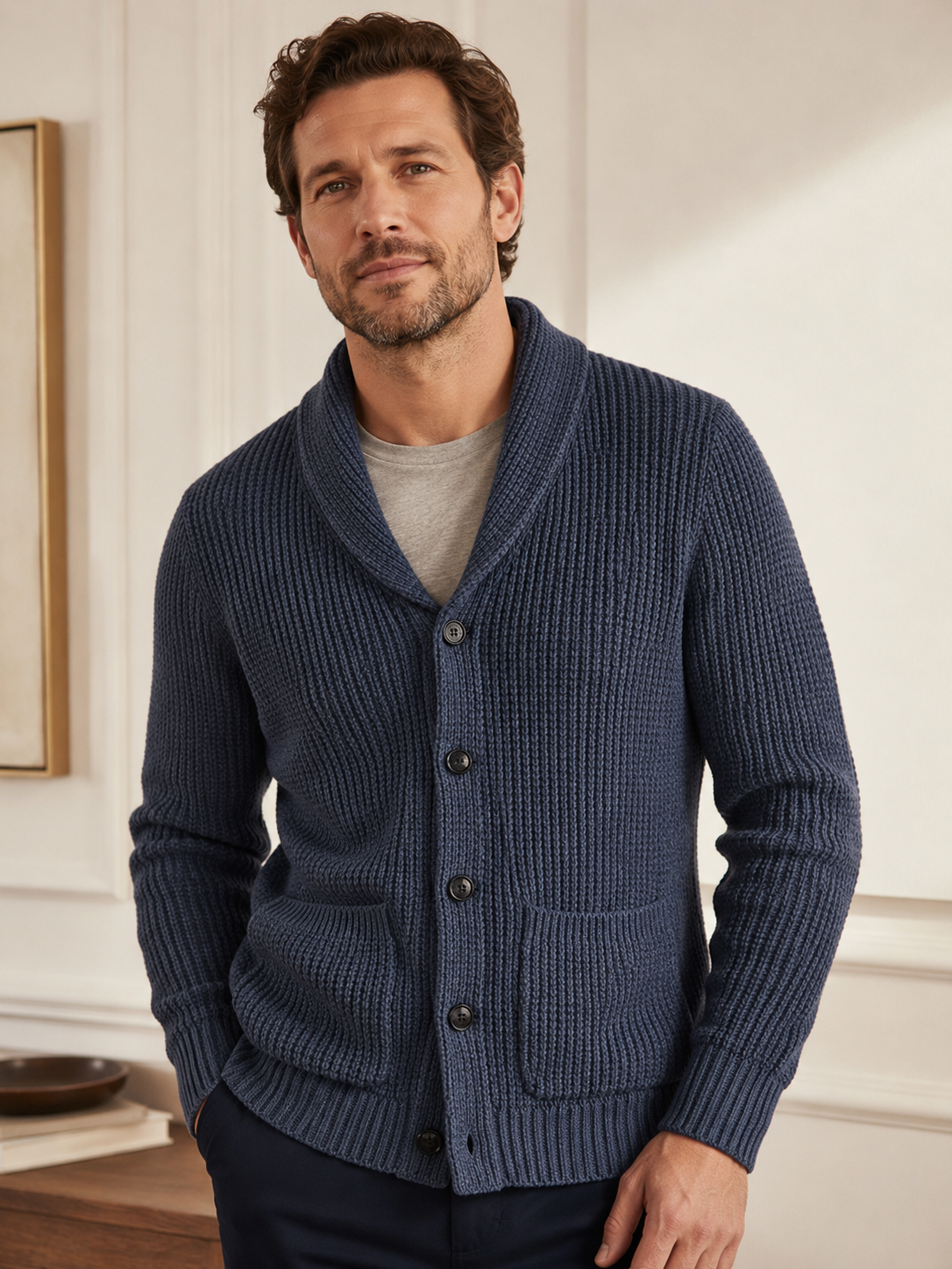 Shawl Collar Cardigan — Navy