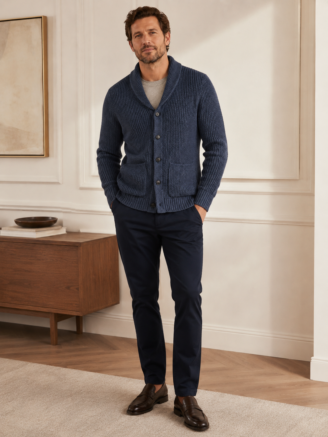 Shawl Collar Cardigan — Navy