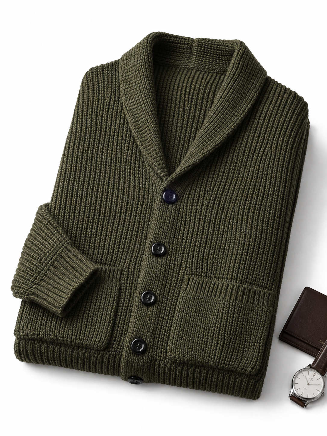 Shawl Collar Cardigan — Olive