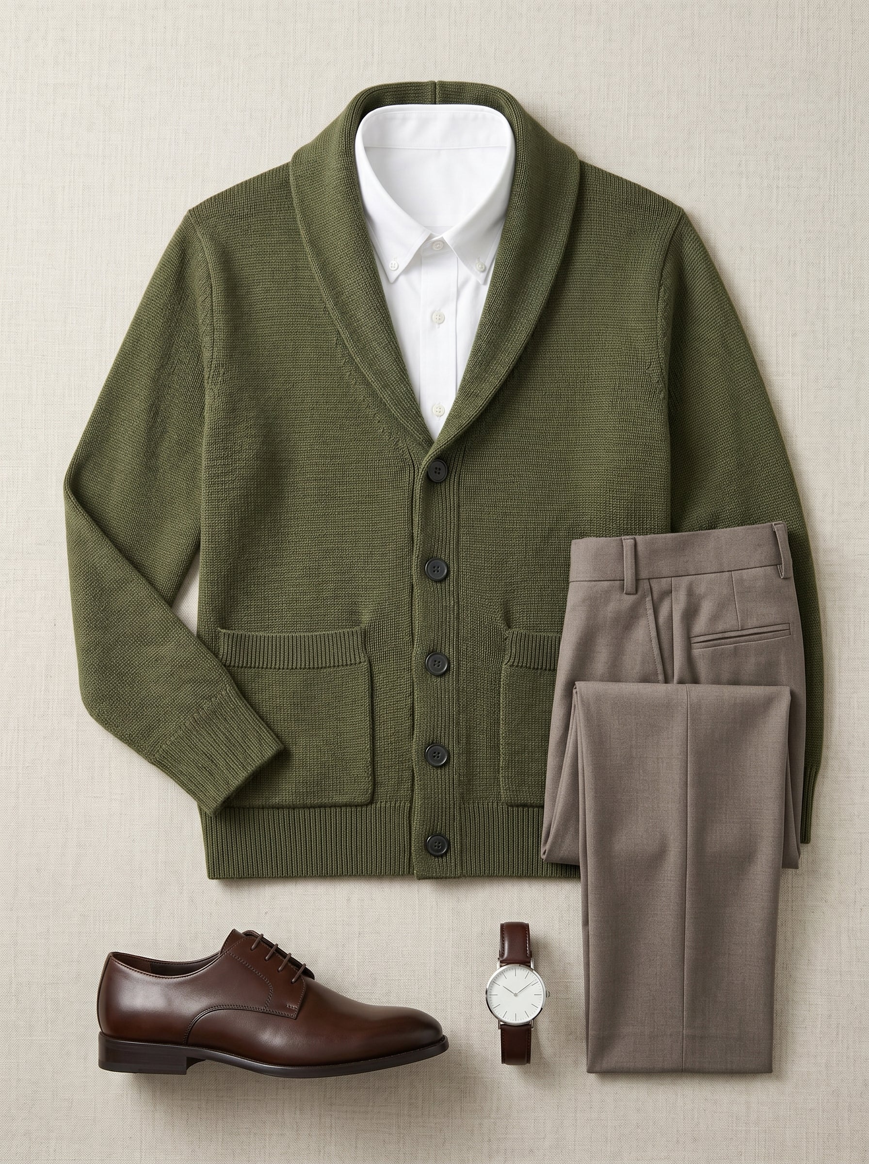 Shawl Collar Cardigan — Olive