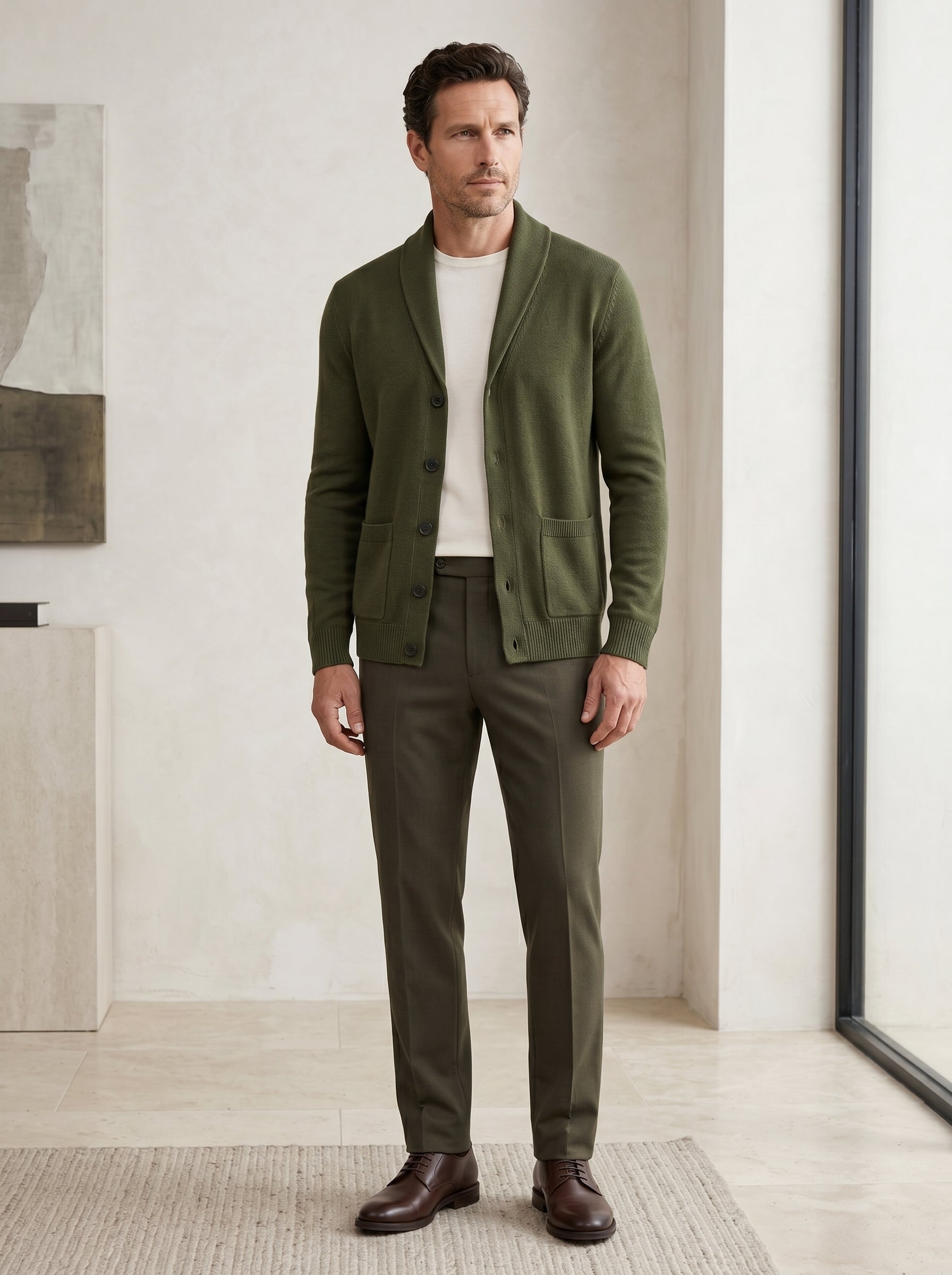 Shawl Collar Cardigan — Olive