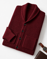 Shawl Collar Cardigan — Wine Red